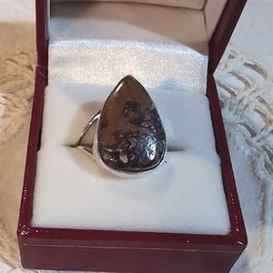 Copper Dolomite 925 Sterling Silver Teardrop Ring Size 8